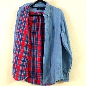 Ralph Lauren Plaid Lined Button Down Shirt Medium 100% Cotton Super Soft Classic
